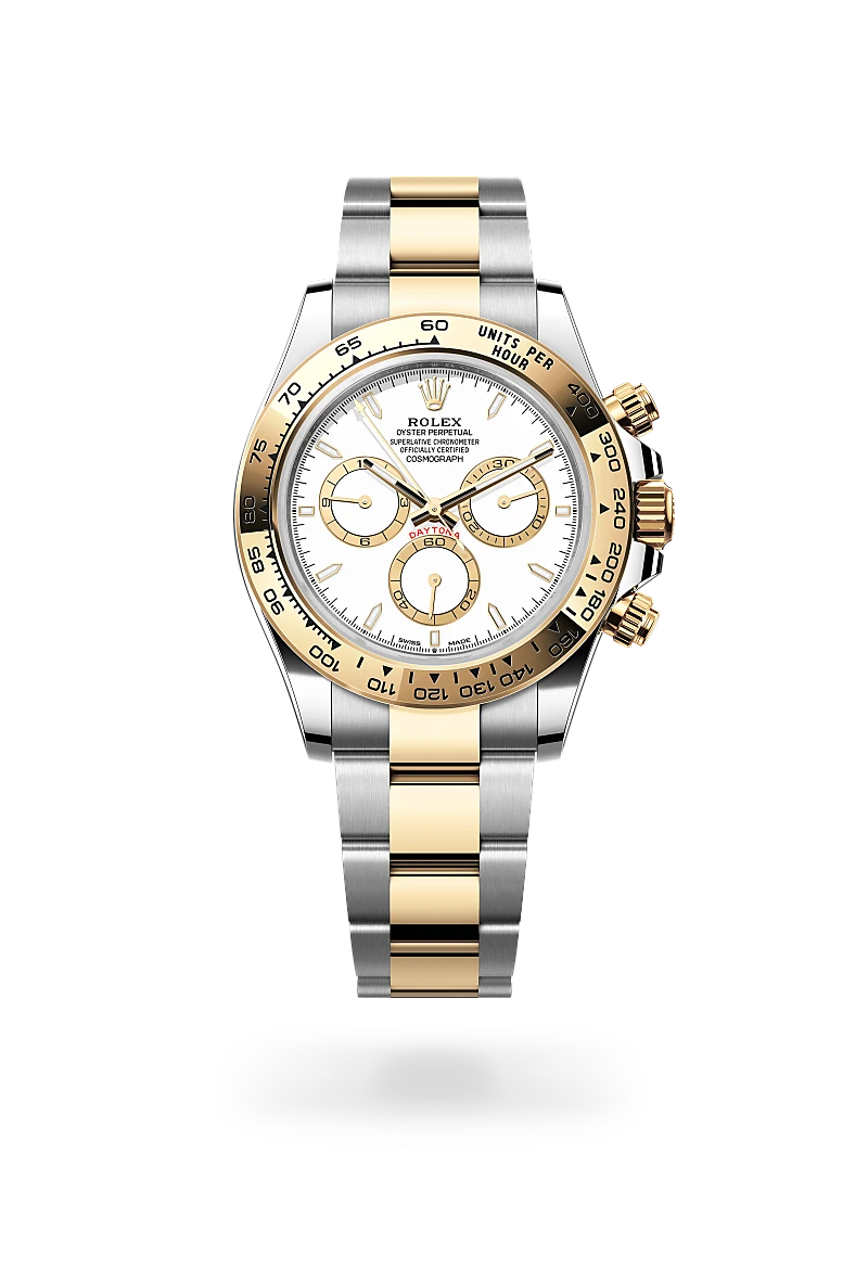 Con su escala taquimétrica, sus tres contadores y sus pulsadores, el Cosmograph Daytona se creó para ser la mejor herramienta de cronometraje de los pilotos de resistencia. El bisel presenta una escala taquimétrica que permite leer la velocidad media en una distancia determinada en función del tiempo cronometrado.  Esta escala ofrece una legibilidad óptima, lo que convierte el Cosmograph Daytona en el instrumento perfecto para medir la velocidad hasta las 400 unidades por hora, ya se trate de kilómetros o millas.