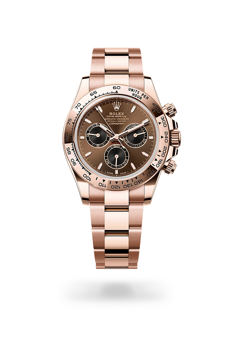 Con su escala taquimétrica, sus tres contadores y sus pulsadores, el Cosmograph Daytona se creó para ser la mejor herramienta de cronometraje de los pilotos de resistencia. El bisel presenta una escala taquimétrica que permite leer la velocidad media en una distancia determinada en función del tiempo cronometrado.  Esta escala ofrece una legibilidad óptima, lo que convierte el Cosmograph Daytona en el instrumento perfecto para medir la velocidad hasta las 400 unidades por hora, ya se trate de kilómetros o millas.