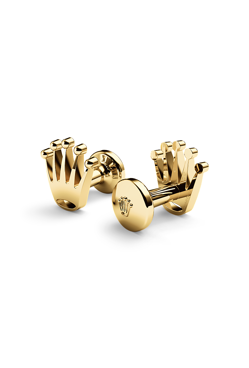 Gemelos Rolex fabricados en oro amarillo de 18 quilates con forma de la emblemática corona Rolex.